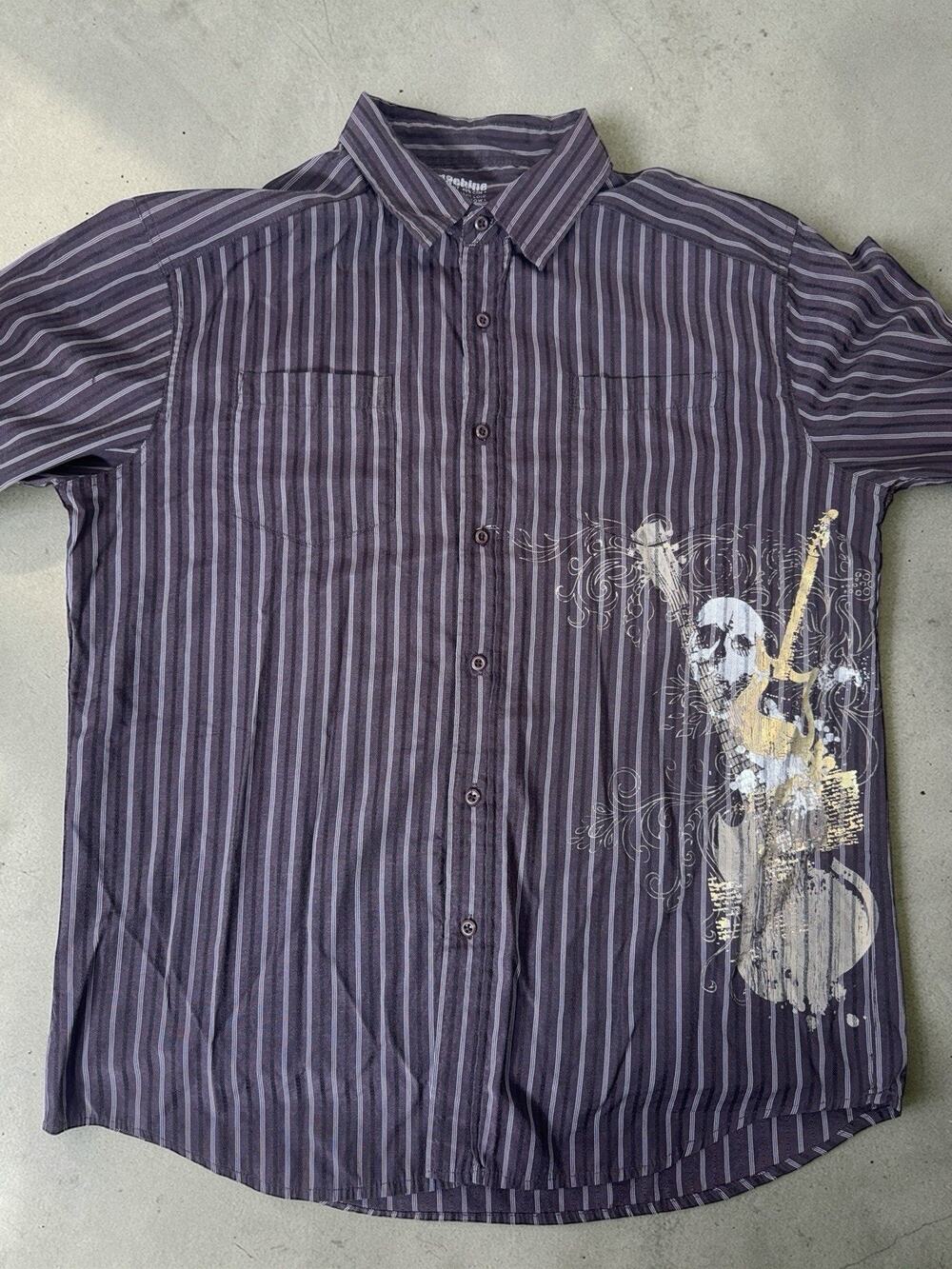 Machine Brand Men Size Large Long Sleeve Brown Striped with Accent Design Y2K